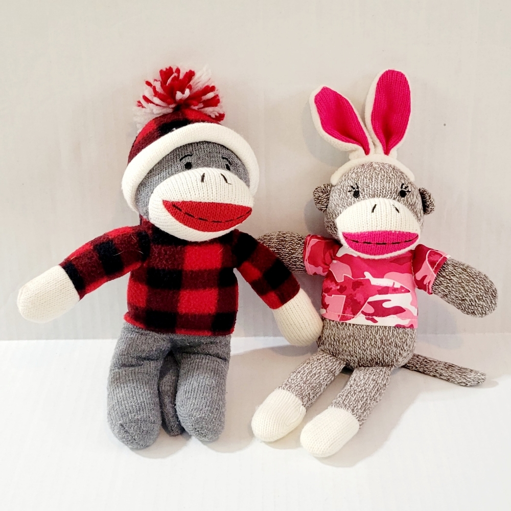 Holiday Home Gray Sock Monkey and Dan Dee Easter Bunny Sock Monkey (BUNDLE DEAL)